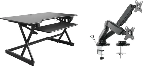 Vista 23 de Rocelco - Convertidor de escritorio para trabajar de pie con altura ajustable de 32 pulgadas - Estación de trabajo para computadora sentada o de pie