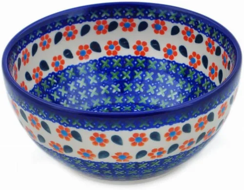 Vista 18 de Auténtico cuenco de cerámica polaca de 6 pulgadas en diseño de aciano azul, hecho a mano en Bolesławiec Polonia por Ceramika Bona + certificado