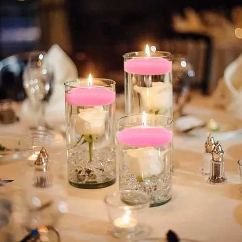 Vista 3 de Velas flotantes rosas de 10 horas, grandes de 3 pulgadas, sin aroma, sin goteo, de cera para piscina y agua, velas flotantes para jarrones, centros