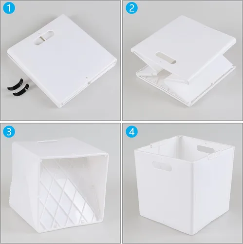 Vista 4 de Paquete de 4 cubos plegables de plástico, color blanco Foldable Cube Storage Bins, 11" Storage Cube Organizer, Collapsible Bins for Organization