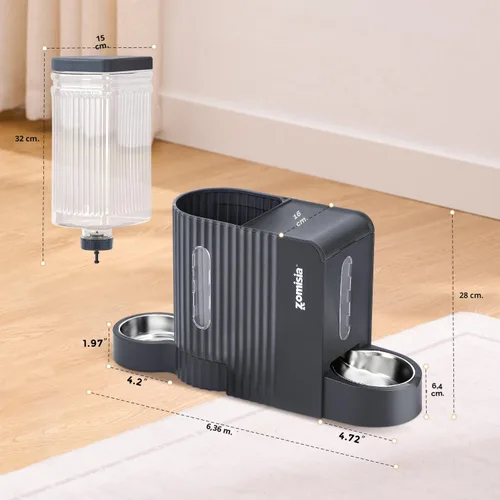 Vista 3 de ZOMISIA Alimentador de gravedad para gatos y dispensador de agua con cuencos de acero inoxidable 304, alimentador automático 2 en 1 para gatos