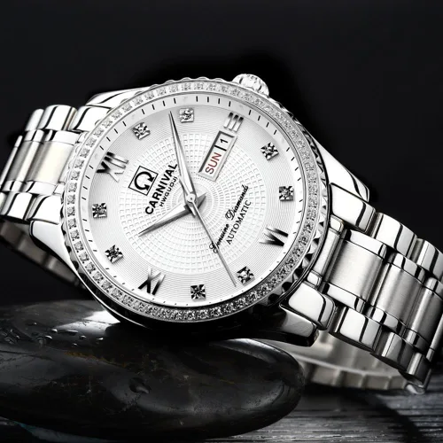 Vista 5 de Reloj automático para hombre y mujer, de acero inoxidable, de oro y plata, para mujer