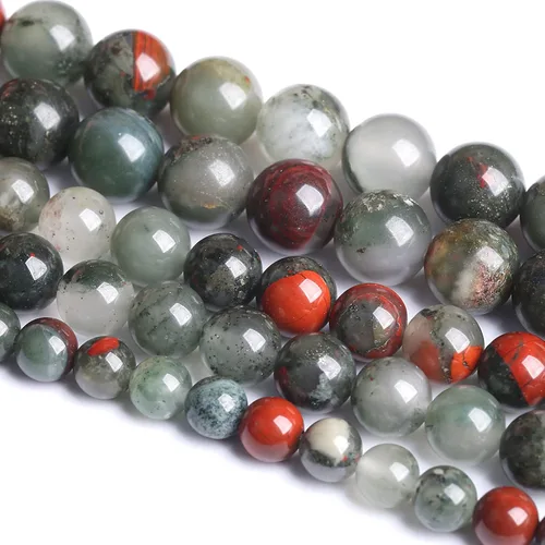 Vista 2 de 88 cuentas de piedra natural africana de piedra de sangre para hacer joyas y pulseras