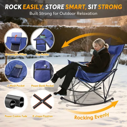 Vista 5 de Suteck Silla mecedora con calefacción, sillas de campamento plegables azul (blue sky)