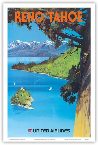Vista 11 de Reno Nevada - Lake Tahoe California - United Airlines - Vintage Airline Travel Poster by Tom Hoyne c.1970s - Master Art Print (Unframed) 6in x 9in
