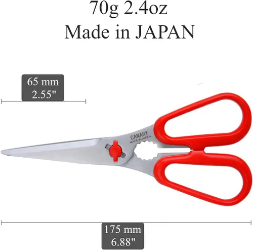 Vista 2 de CANARY Tijeras japonesas para alimentos de 17,3 cm, ligeras, fabricadas en JAPÓN, aptas para lavavajillas, hoja desmontable, tijeras de cocina