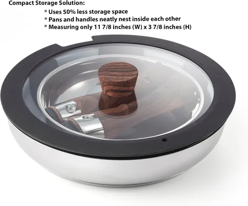 Vista 4 de Ergo Chef Pro Series - Juego de 8 sartenes inteligentes, asas extraíbles, ahorro de espacio para cocinas, caravanas y campamentos. Compatible