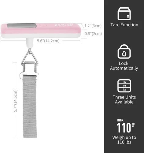 Vista 3 de pack all Báscula de equipaje de 110 libras, báscula digital de mano, báscula de peso de viaje para equipaje con pantalla LCD retroiluminada, batería