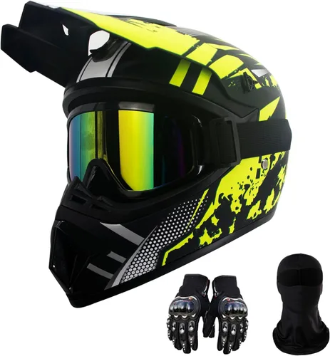 Vista 6 de Motorcycle Dirt Bike Helmet Full Face Motocross Helmets for Outdoor Sports Off Road Racing Mountain Bike Men Women Off-Road Helmet Gloves Goggles