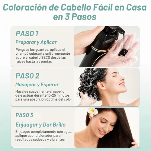 Vista 6 de Champú de tinte para cabello negro para cabello gris, champú instantáneo de color de cabello, tinte de cabello negro de larga duración y champu
