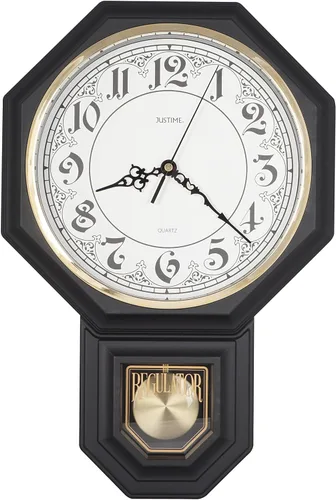 Vista 19 de JUSTIME Reloj de pared clásico vintage tradicional de estilo Schoolhouse, con péndulo y melodía Westminter cada hora, relojes de pared con melodía