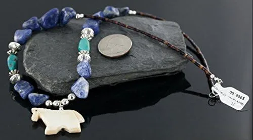 Vista 4 de $270Tag Collar Nativo de Plata Navajo Alabastro Lapislázuli Turquesa 25242 Hecho por Loma Siiva, Metal Piedra, turquesa estabilizada