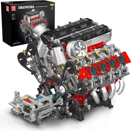 Vista 10 de Mould King 10087 MOC Technique (L4) Kit de bloques de construcción de motor de gasolina serie cuatro cilindros, kit de bloques de abrazadera