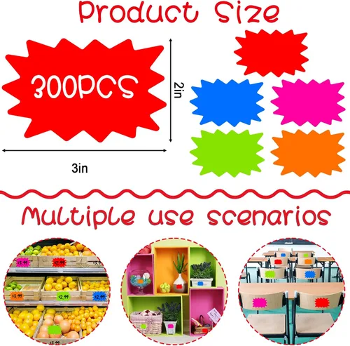Vista 2 de 300 calcomanías extraíbles de venta de garaje, calcomanías de precio de venta de Burst Star para patio con espacio para escribir precios