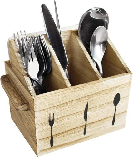 Vista 11 de Ikee Design - Organizador de utensilios de madera con asas Organizador de utensilios de madera para encimera, fiesta, camping y cocina, Negro
