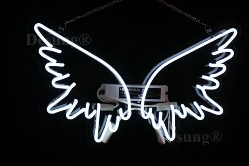 Vista 2 de 20 "alas de ángel blancas diseño personalizado decorado panel acrílico hecho a mano hombre cueva neón signo luz UT65 PVC01