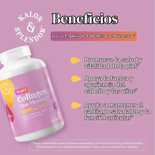 Vista 4 de 21st Century Super Collagen Plus - Tabletas de vitamina C, 6000 mg, 180 Colágeno de 6000 mg por porción con vitamina C para ayudar a mantener