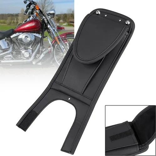 Vista 5 de Cubierta de tanque de cuero PU negro Panel Pad Bib W/bolsa para Harley Fatboy FLSTF 2000-2017 Softail 2000-2016