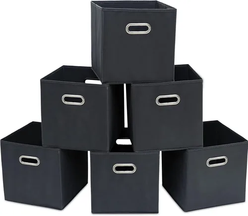 Vista 12 de STOREONE - Cubos de almacenamiento de tela con contenedores de cestas (28x28x28 cm) con asas dobles para estante, armario, organizadores de Negro