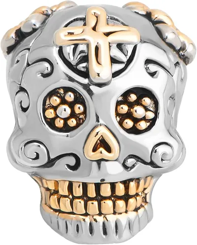 Vista 3 de TGLS Abalorio de calavera dorada compatible con pulseras Pandora