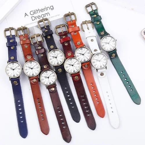 Vista 5 de MINILUJIA Relojes hechos a mano para mujer, vintage, punk, hip-hop, gótico, de cuero suave, brazalete de moda, reloj de pulsera para señora, esfera