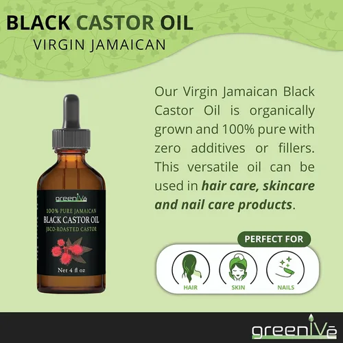 Vista 4 de GreenIVe Aceite de ricino negro jamaicano cultivado orgánicamente JBCO Botella de vidrio 100% puro prensado en frío Resultados de Amazin (4 onzas)