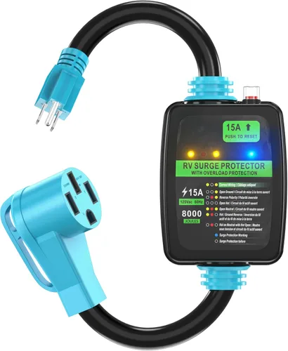 Vista 10 de CircleCord Cable adaptador protector contra sobretensiones RV de 30 amperios a 15 A, 110 voltios