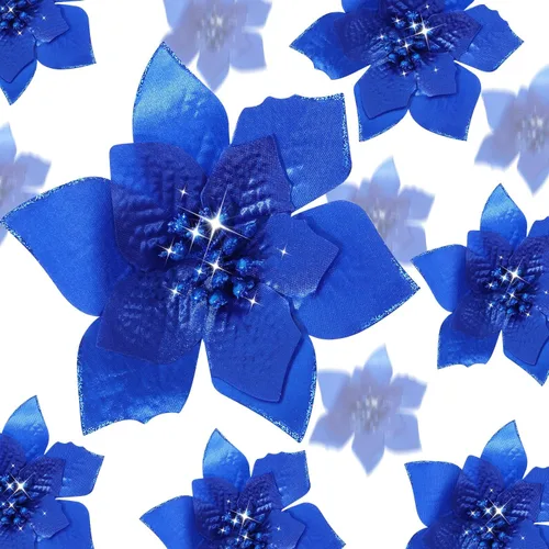 Vista 20 de WILLBOND 36 piezas de flores de Pascua navideñas de 3 tamaños para árbol de Navidad, flores falsas con purpurina, decoración, adornos de flor