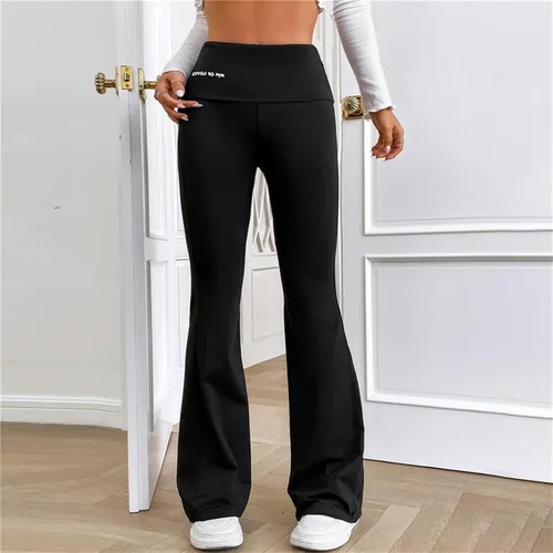 Vista 4 de TRENIS Leggings micro acampanados para mujer, pantalones de cintura alta para yoga, gimnasio, deportes, pantalones de baile acampanados