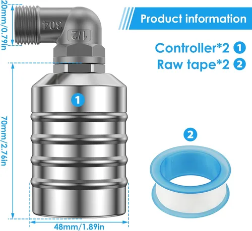 Vista 4 de Válvula de flotador de control de nivel de agua, válvula de bola flotante automática de acero inoxidable, mini apagado automático, controlador