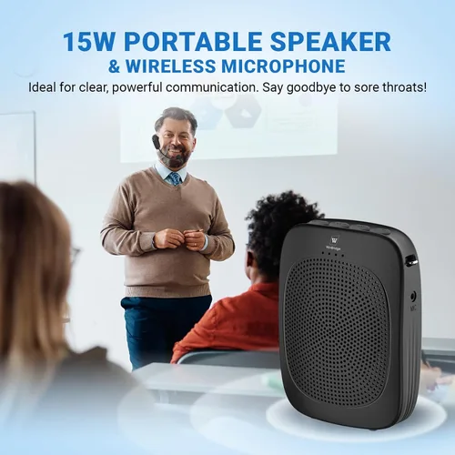 Vista 2 de Amplificador de voz inalámbrico con micrófono de auriculares, amplificador Bluetooth inalámbrico personal con micrófono, micrófono inalámbrico
