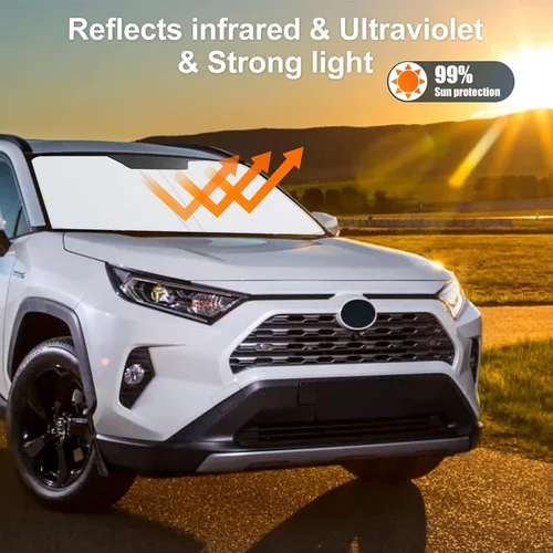 Vista 3 de Parasol para parabrisas de Toyota Rav4, accesorios 2019-2025, plegable con ajuste personalizado para ventana delantera, protector de visera de sol