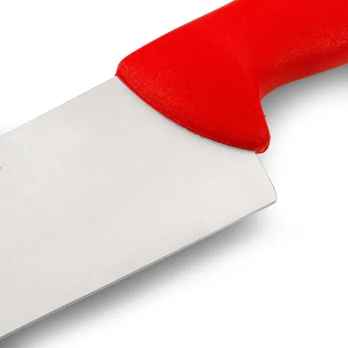 Vista 5 de Arcos Cuchillo de carnicero de acero inoxidable de 9 pulgadas. Cuchillo de cocina profesional para cortar carne, pescado y verduras. Mango Rojo