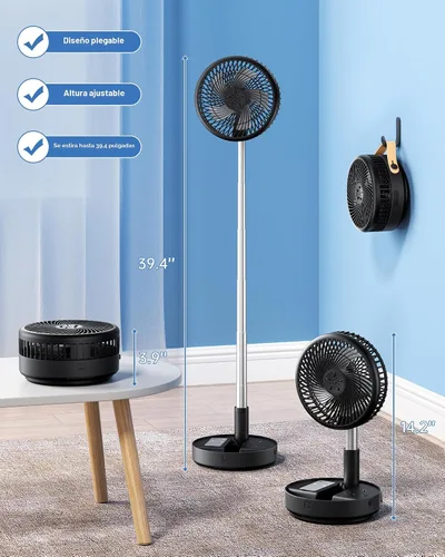 Vista 4 de Ventilador portátil oscilante de viaje, 10400mAh, funciona con pilas, recargable por USB, ventilador de piso, mesa, escritorio con control remoto, 4