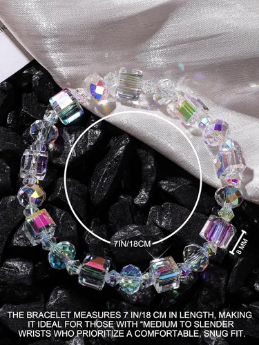 Vista 5 de HANGINTHERE Aurora Borealis Crystal Bracelet for Women, Stretch Iridescent Faceted AB Coating - 5000+ Pull Tested, Gift Ready