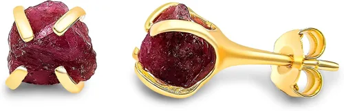Vista 120 de Aretes de piedra preciosa natural en bruto con oro amarillo sobre plata de ley 925, 6 a 0.276 in, regalo de piedra de nacimiento de calidad genuina