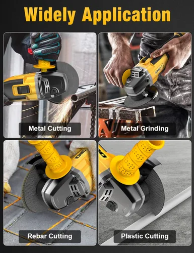 Vista 6 de Amoladora angular sin escobillas, para batería DEWALT de 20V, amoladora angular pequeña inalámbrica de 4-1/2" con mango auxiliar, 10 lijas, 2 discos