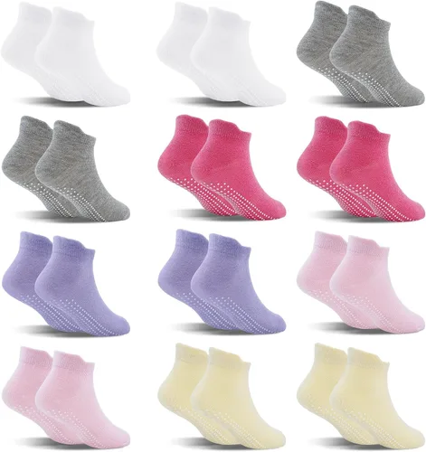 Vista 8 de SkiBeaut 12 pares de calcetines antideslizantes para niños y niñas con agarres, calcetines antideslizantes para niños pequeños de 1 a 7 años