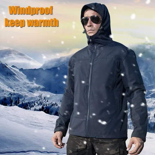 Vista 3 de FREE SOLDIER Chaqueta de senderismo Softshell para hombre, impermeable, con capucha, táctica, cazadora