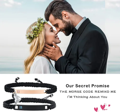 Vista 4 de MEALGUET - Pulseras magnéticas personalizadas para parejas de atracción mutua, pulseras de identificación trenzadas con nombre, conjunto de pulseras