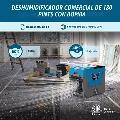 Vista 5 de Argendon LGR - Deshumidificador comercial con bomba, deshumidificadores de 180 pintas