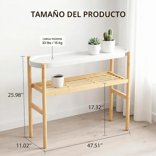 Vista 2 de APRTAT Soporte de bambú para plantas de interior, soporte de almacenamiento de plantas de 2 niveles de altura para múltiples plantas, estante
