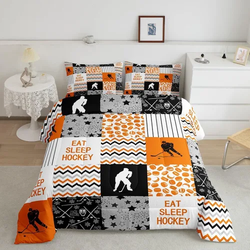 Vista 34 de Erosebridal Edredón de plumón de hockey sobre hielo, juego de edredón de jugador de hockey para adolescentes, niños y hombres, juego de ropa de cama