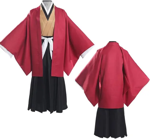 Vista 6 de AIUKAKP Disfraz de cosplay de Tsugikuni Yoriichi, kimono de Tsugikuni con peluca y aretes, bata roja, uniforme para Halloween