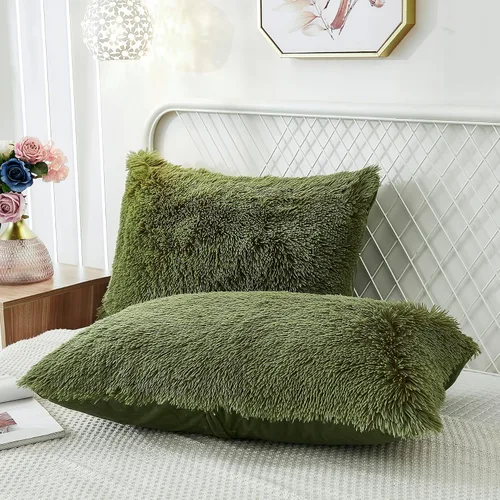 Vista 15 de Juego de 2 fundas de almohada estándar de piel sintética de terciopelo suave, fundas de almohada decorativas con cierre de cremallera