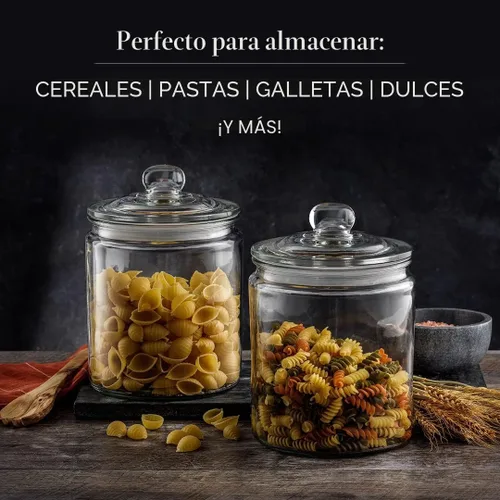 Vista 3 de JoyJolt Frasco elegante para galletas. 2 tarros grandes de vidrio con tapa. Tarros para encimera de cocina con tapas, tarro de dulces, elegantes