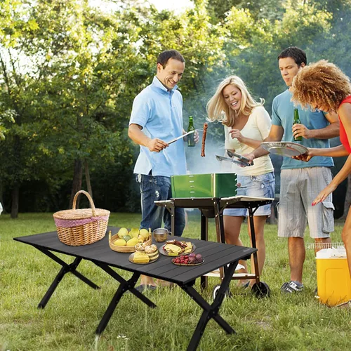 Vista 8 de rollingsurfer - Mesa plegable para acampar, mesa ligera enrollable de aluminio, mesa de picnic baja portátil con bolsa de fácil transporte para Negro