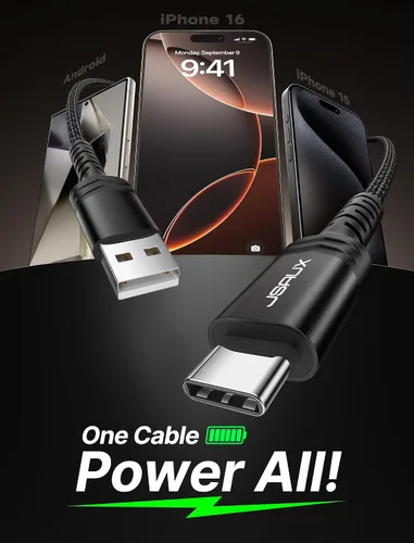 Vista 2 de JSAUX Cable USB C [2 unidades de 3.3 pies], cable USB A a USB de carga rápida para iPhone Air, iPhone 17, iPhone 17 Pro, iPhone 17 Pro Max, iPhone