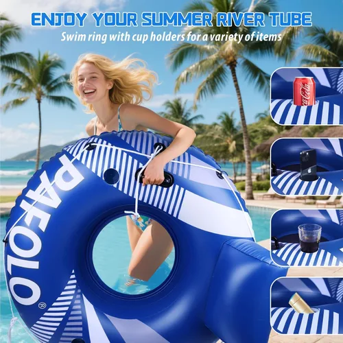 Vista 6 de Flotadores de piscina para adultos, tubos de río resistentes de 53 pulgadas y 450 libras para flotar con cuerda de agarre para reposacabezas, 2