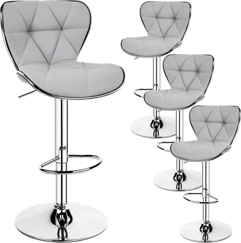 Vista 13 de Yaheetech Juego de 2 taburetes de bar, taburetes de bar ajustables de piel sintética con respaldo de concha, sillas de bar con reposapiés para Negro